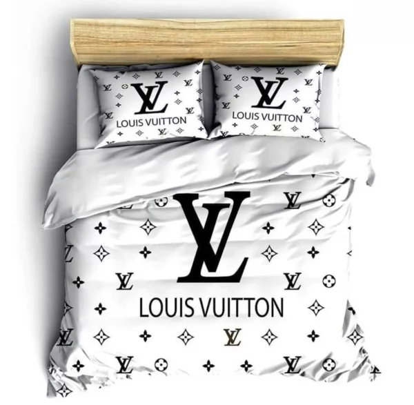 Louis Vuitton White Louis Vuitton Logo Brand Bedding Set Home Decor Luxury Bedspread Bedroom