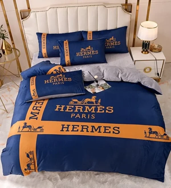 Hermes Paris Logo Brand Bedding Set Home Decor Bedspread Bedroom Luxury