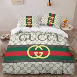 Gucci Stripe Logo Brand Bedding Set Bedroom Home Decor Luxury Bedspread