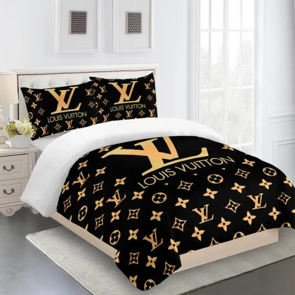 Louis Vuitton Logo Brand Bedding Set Bedspread Bedroom Luxury Home Decor