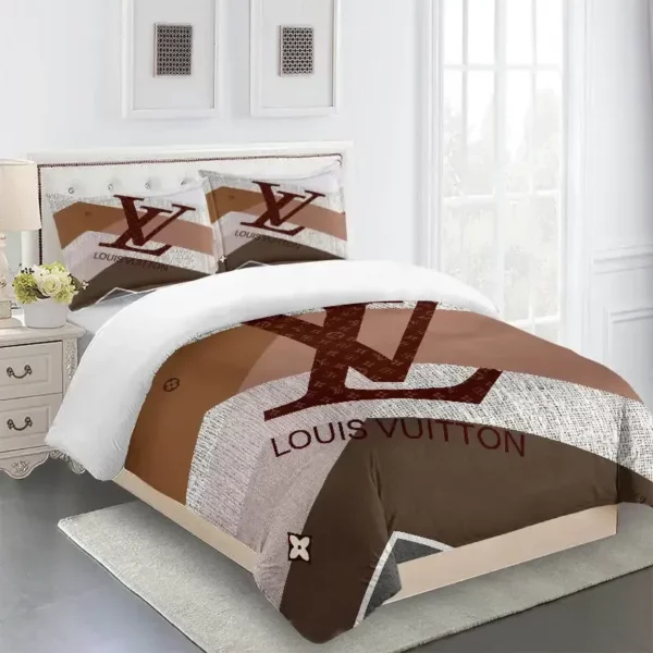 Louis Vuitton Logo Brand Bedding Set Luxury Bedspread Bedroom Home Decor