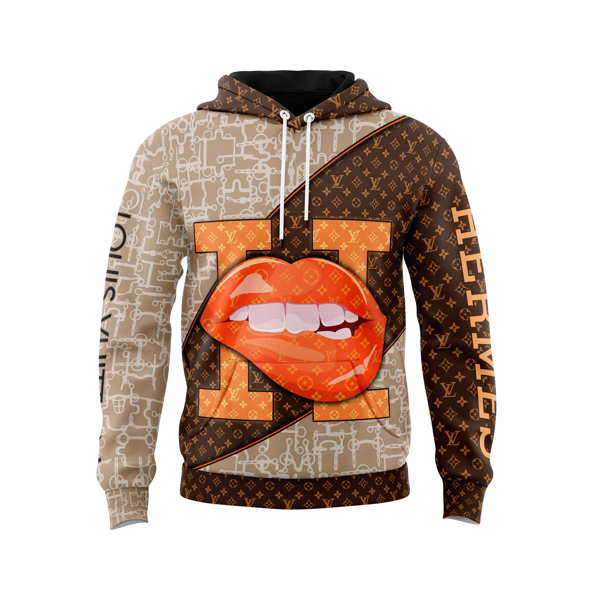 Louis Vuitton Hermes Lips Brown Type 526 Luxury Hoodie Fashion Brand Outfit
