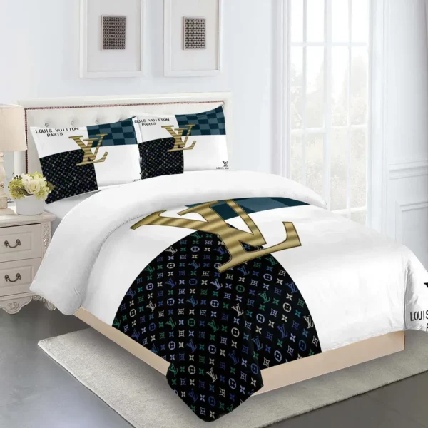 Louis Vuitton Logo Brand Bedding Set Home Decor Bedroom Bedspread Luxury