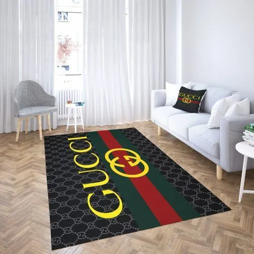 Gucci Black Stripe Rectangle Rug Home Decor Area Carpet Luxury Fashion Brand Door Mat