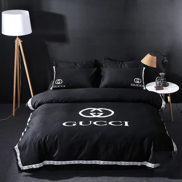 Gucci Black Logo Brand Bedding Set Home Decor Bedspread Luxury Bedroom