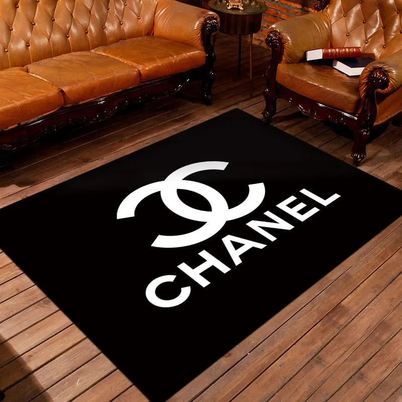 Chanel Black Rectangle Rug Luxury Door Mat Home Decor Fashion Brand Area Carpet