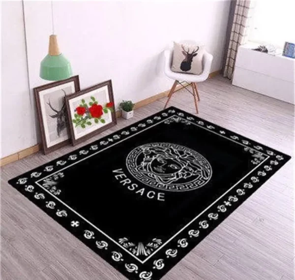 Gianni Versace Black Rectangle Rug Fashion Brand Home Decor Door Mat Area Carpet Luxury