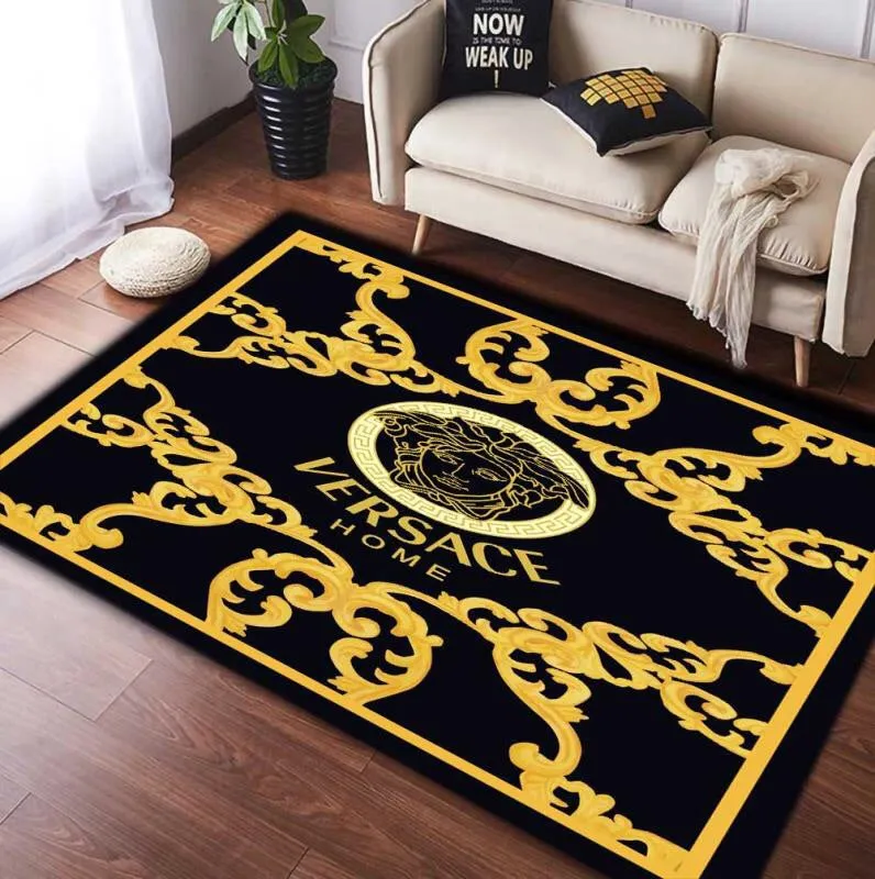 Gianni Versace Gold Rectangle Rug Fashion Brand Area Carpet Luxury Door Mat Home Decor