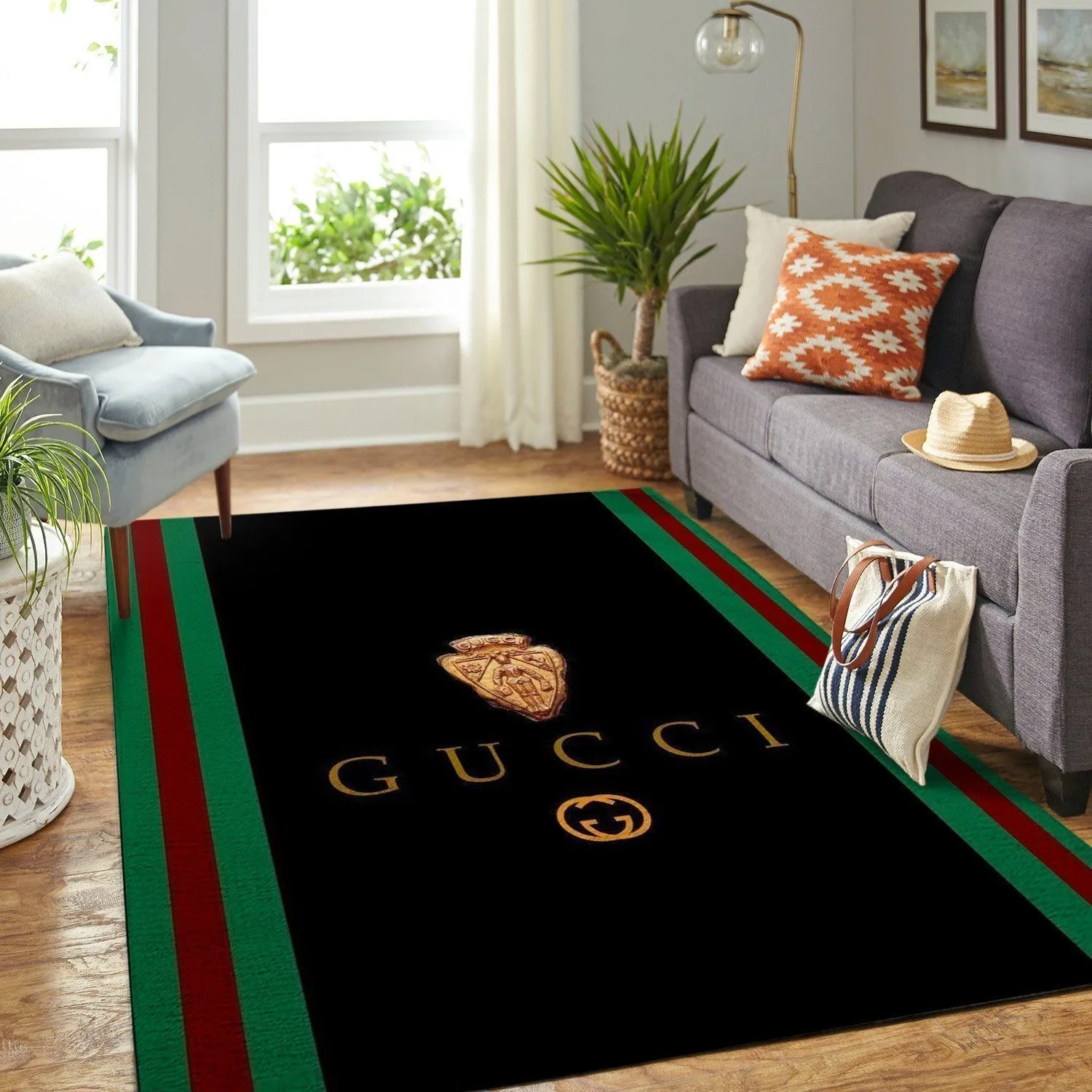 Gucci Black Rectangle Rug Door Mat Luxury Area Carpet Fashion Brand Home Decor