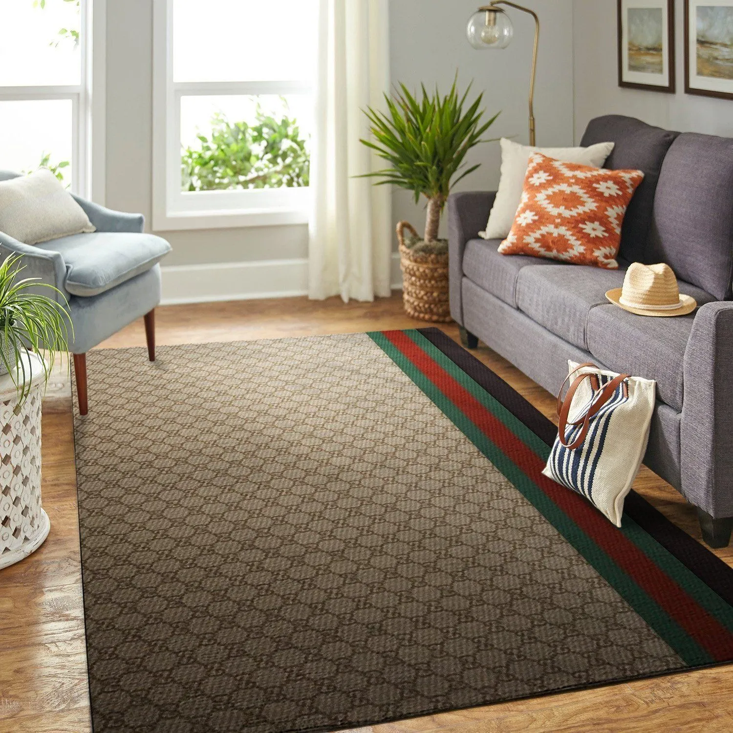 Gucci Brown Rectangle Rug Area Carpet Fashion Brand Luxury Door Mat Home Decor