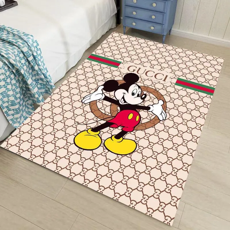 Gucci Mickey Mouse Disney Rectangle Rug Area Carpet Door Mat Fashion Brand Home Decor Luxury