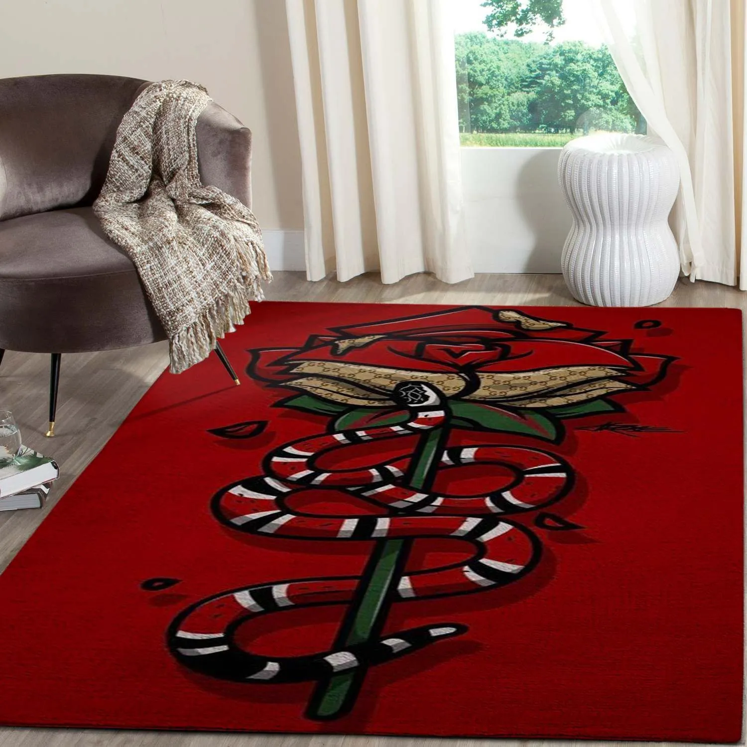 Gucci Red Snake Rectangle Rug Luxury Door Mat Area Carpet Home Decor Fashion Brand
