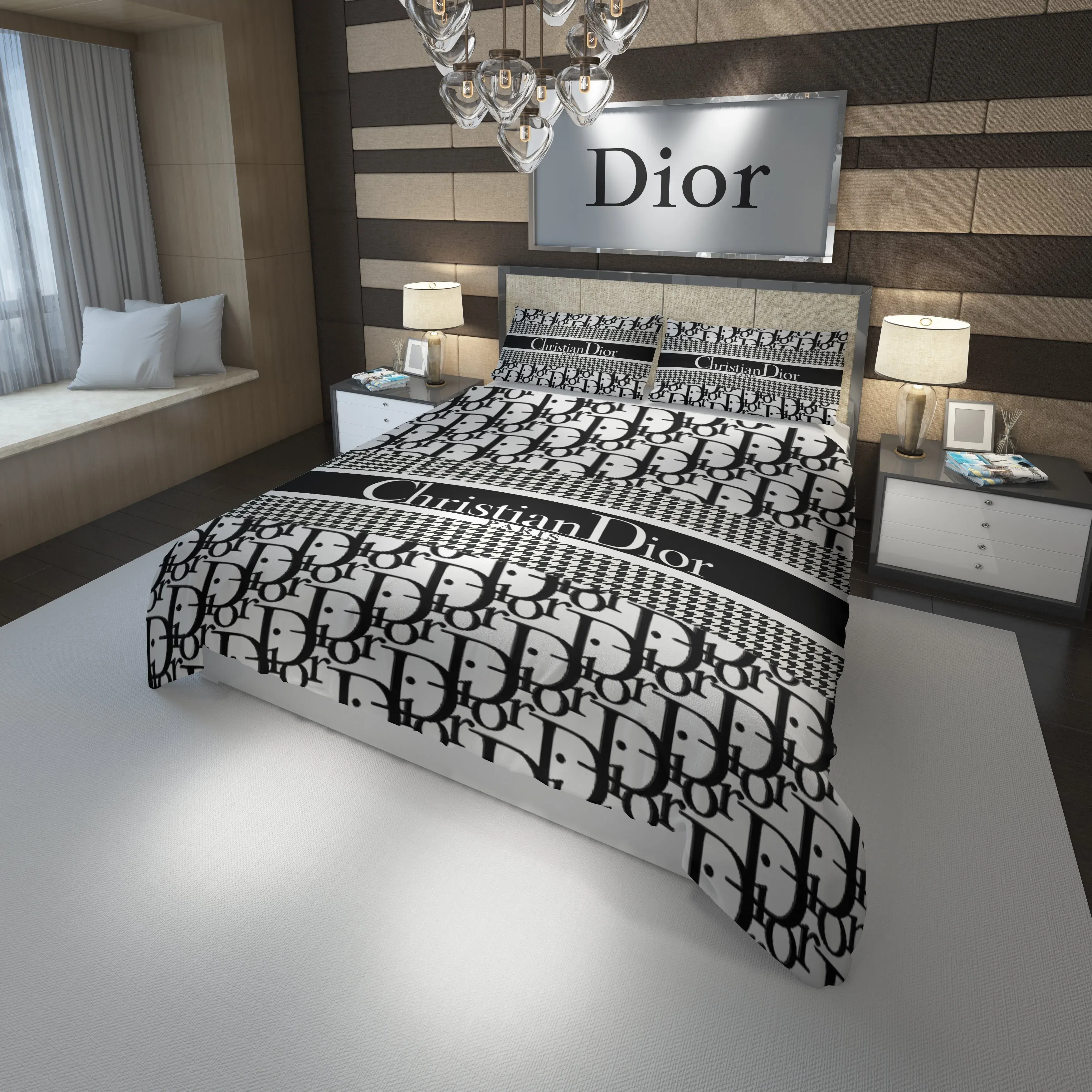 Dior Logo Brand Bedding Set Bedroom Home Decor Luxury Bedspread