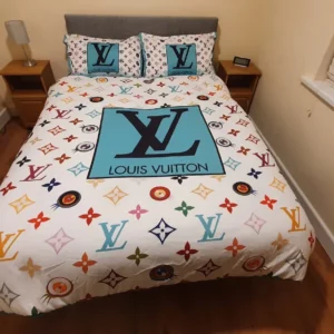 Louis Vuitton Paris Logo Brand Bedding Set Bedspread Luxury Bedroom Home Decor