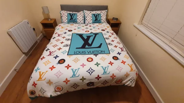 Louis Vuitton Paris Logo Brand Bedding Set Bedspread Luxury Bedroom Home Decor