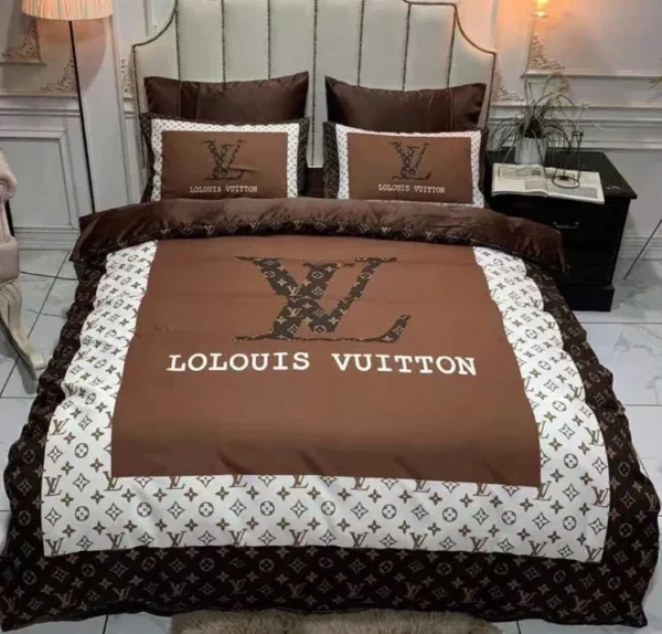 Louis Vuitton Logo Brand Bedding Set Bedroom Luxury Home Decor Bedspread