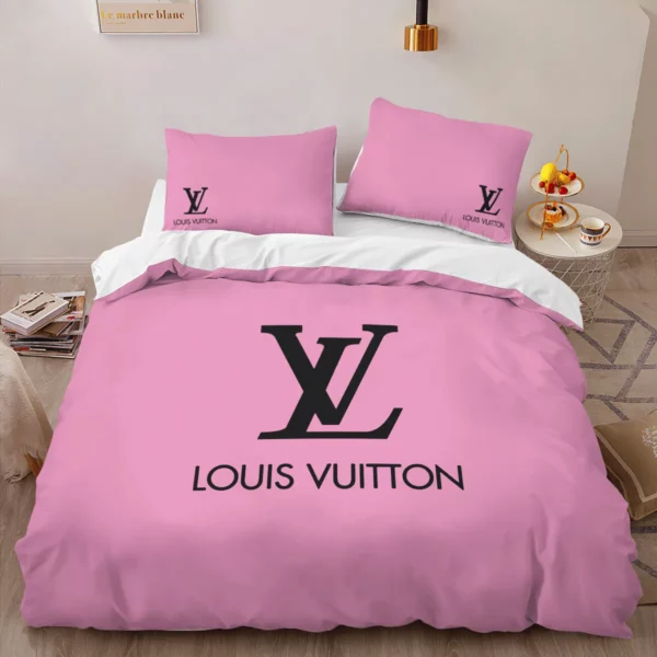 Louis Vuitton Pinky Louis Vuitton Logo Brand Bedding Set Home Decor Luxury Bedroom Bedspread