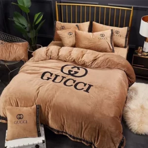Gucci Brown Logo Brand Bedding Set Bedspread Luxury Home Decor Bedroom