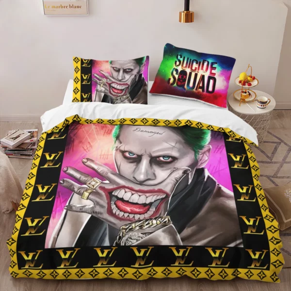 Louis Vuitton Joker Suicide Squad Logo Brand Bedding Set Bedroom Luxury Bedspread Home Decor