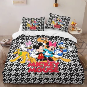 Louis Vuitton Mickey Mouse Logo Brand Bedding Set Luxury Bedspread Bedroom Home Decor