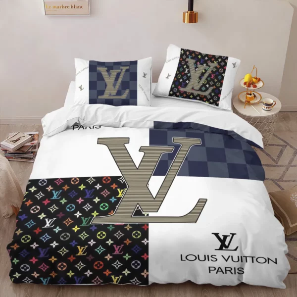 Louis Vuitton Logo Brand Bedding Set Bedspread Luxury Bedroom Home Decor