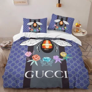 Gucci Bee Logo Brand Bedding Set Luxury Bedspread Home Decor Bedroom
