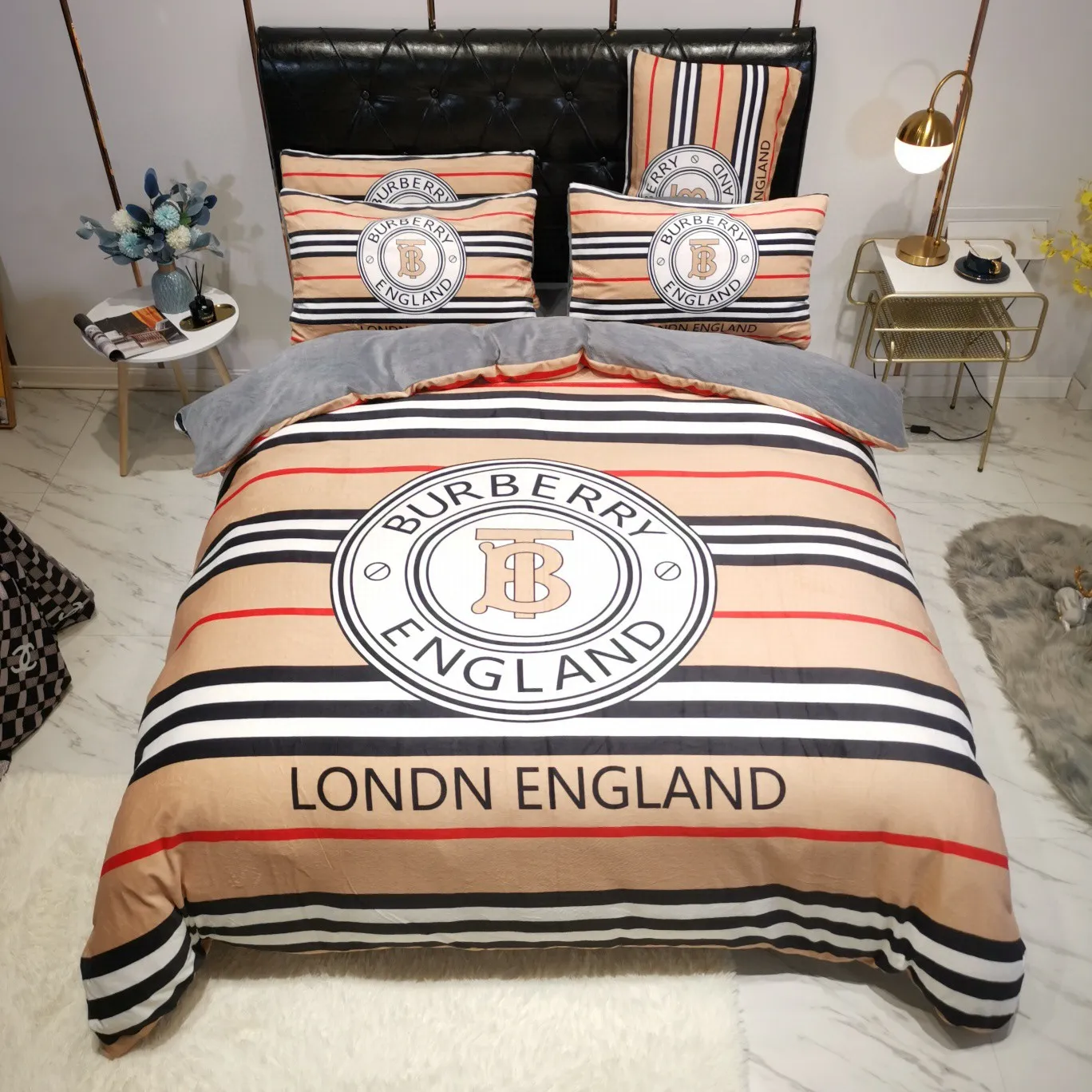 Burberry Logo Brand Bedding Set Luxury Home Decor Bedspread Bedroom