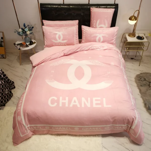 Chanel Light Pinky Logo Brand Bedding Set Bedroom Home Decor Bedspread Luxury