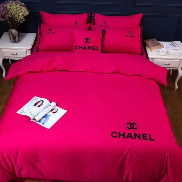 Chanel Red Logo Brand Bedding Set Bedroom Bedspread Luxury Home Decor