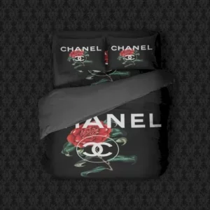 Chanel Paris Roses Logo Brand Bedding Set Bedroom Bedspread Luxury Home Decor