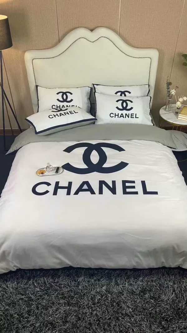 Chanel Navy Logo Brand Bedding Set Luxury Bedroom Home Decor Bedspread