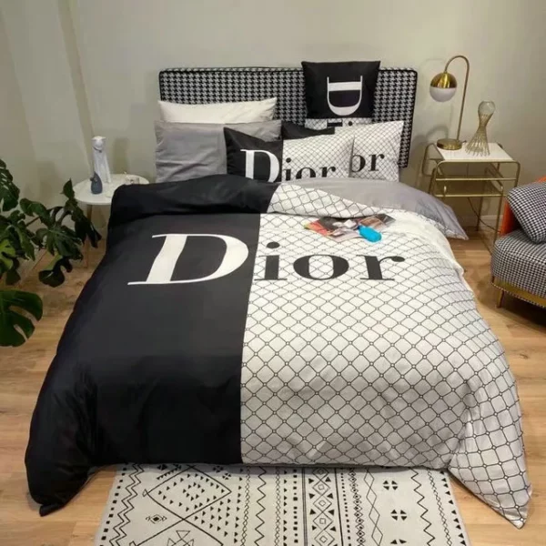 Dior Logo Brand Bedding Set Bedspread Bedroom Luxury Home Decor