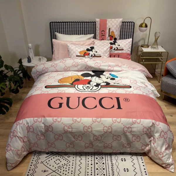 Gucci Mickey Logo Brand Bedding Set Bedroom Luxury Bedspread Home Decor