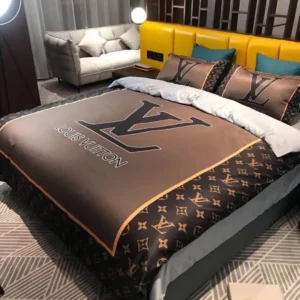 Louis Vuitton Logo Brand Bedding Set Bedspread Bedroom Home Decor Luxury