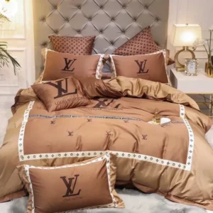 Louis Vuitton Amazing Logo Brand Bedding Set Bedspread Home Decor Bedroom Luxury