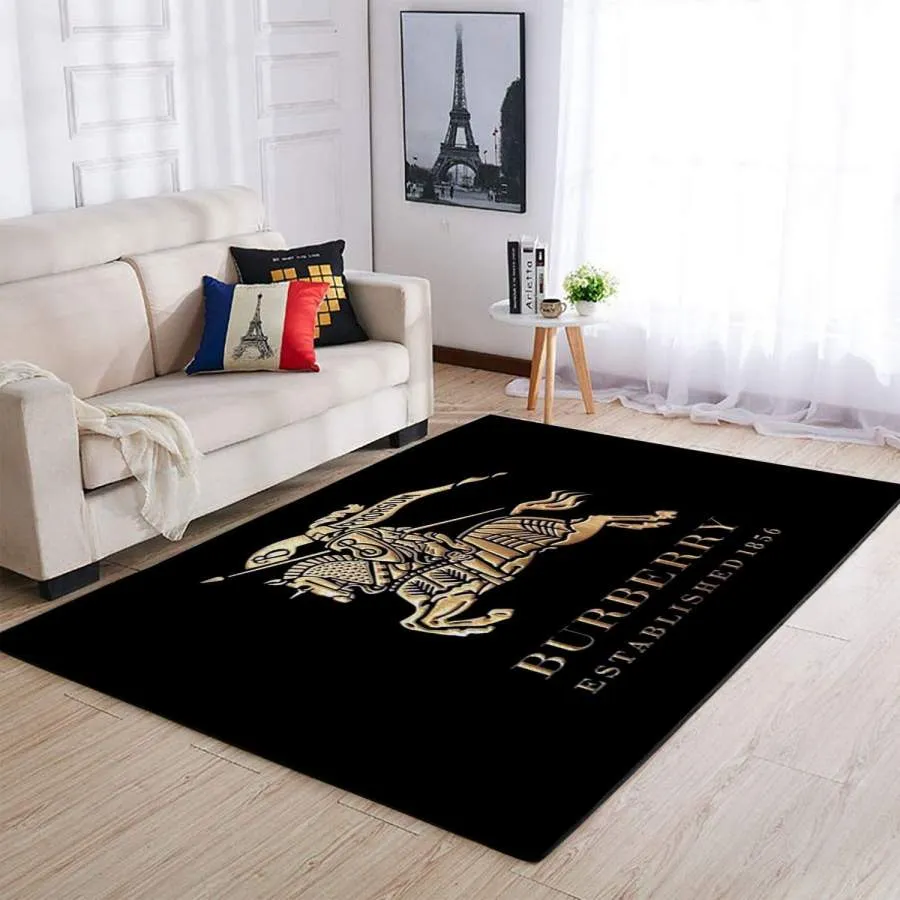 Burberry Black Golden Rectangle Rug Luxury Area Carpet Home Decor Fashion Brand Door Mat