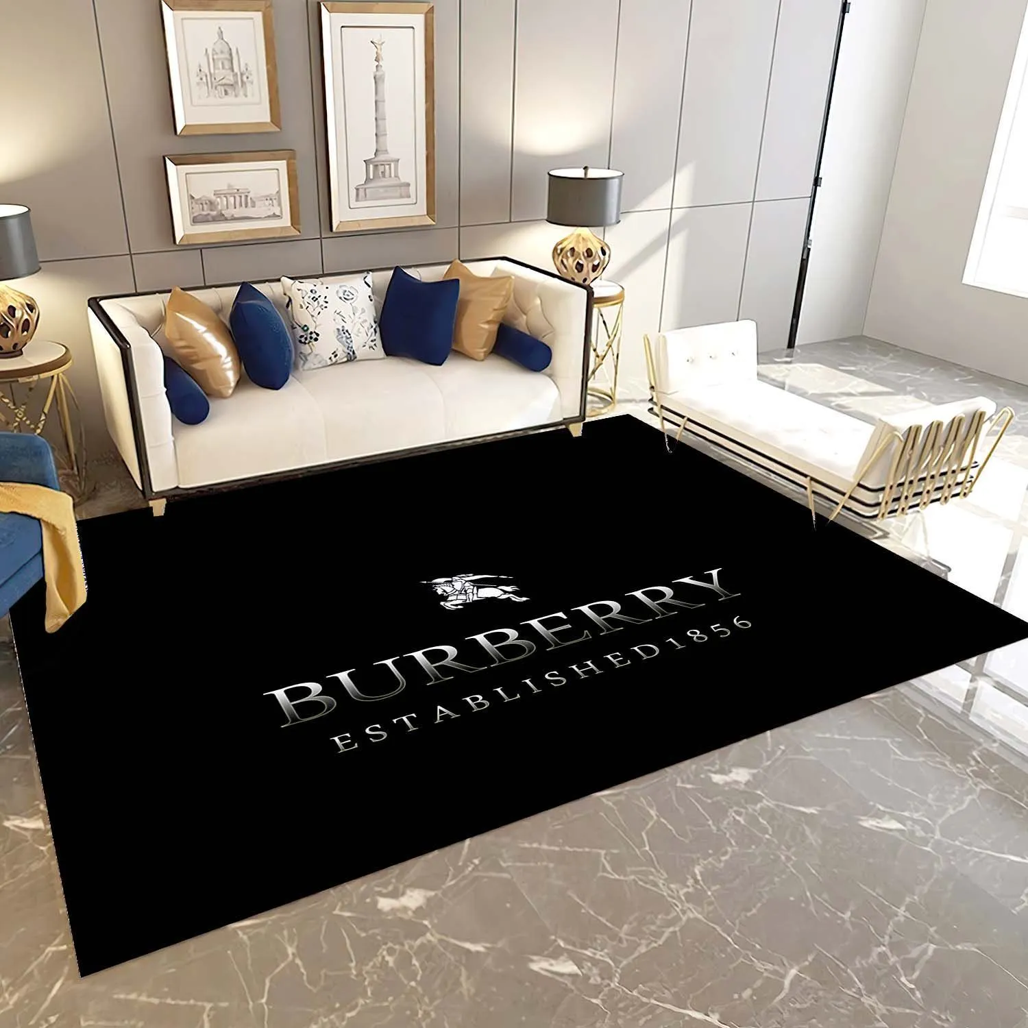 Burberry Dark Rectangle Rug Fashion Brand Area Carpet Luxury Door Mat Home Decor