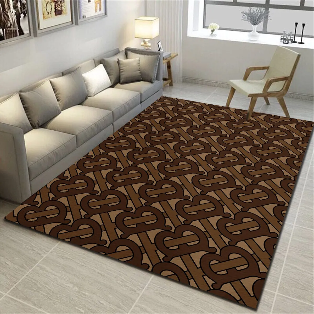 Burberry Brown Rectangle Rug Home Decor Luxury Door Mat Fashion Brand Area Carpet