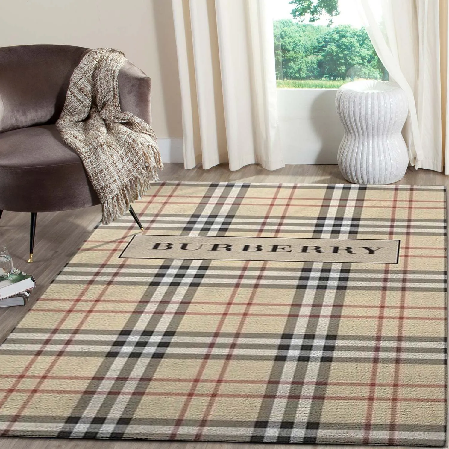 Burberry Rectangle Rug Luxury Area Carpet Door Mat Home Decor Fashion Brand