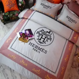 Hermes Pinky Logo Brand Bedding Set Luxury Home Decor Bedroom Bedspread