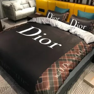 Dior Black Logo Brand Bedding Set Luxury Bedspread Bedroom Home Decor