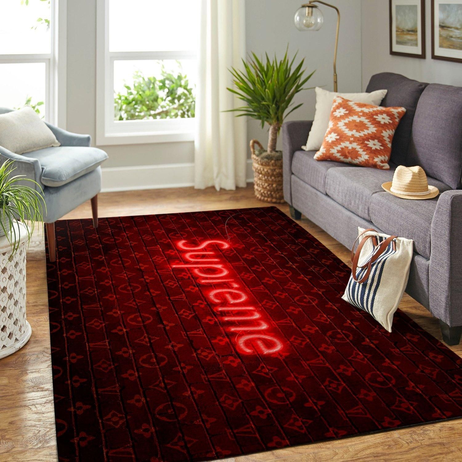 Louis Vuitton Supreme Red Led Rectangle Rug Area Carpet Luxury Fashion Brand Home Decor Door Mat