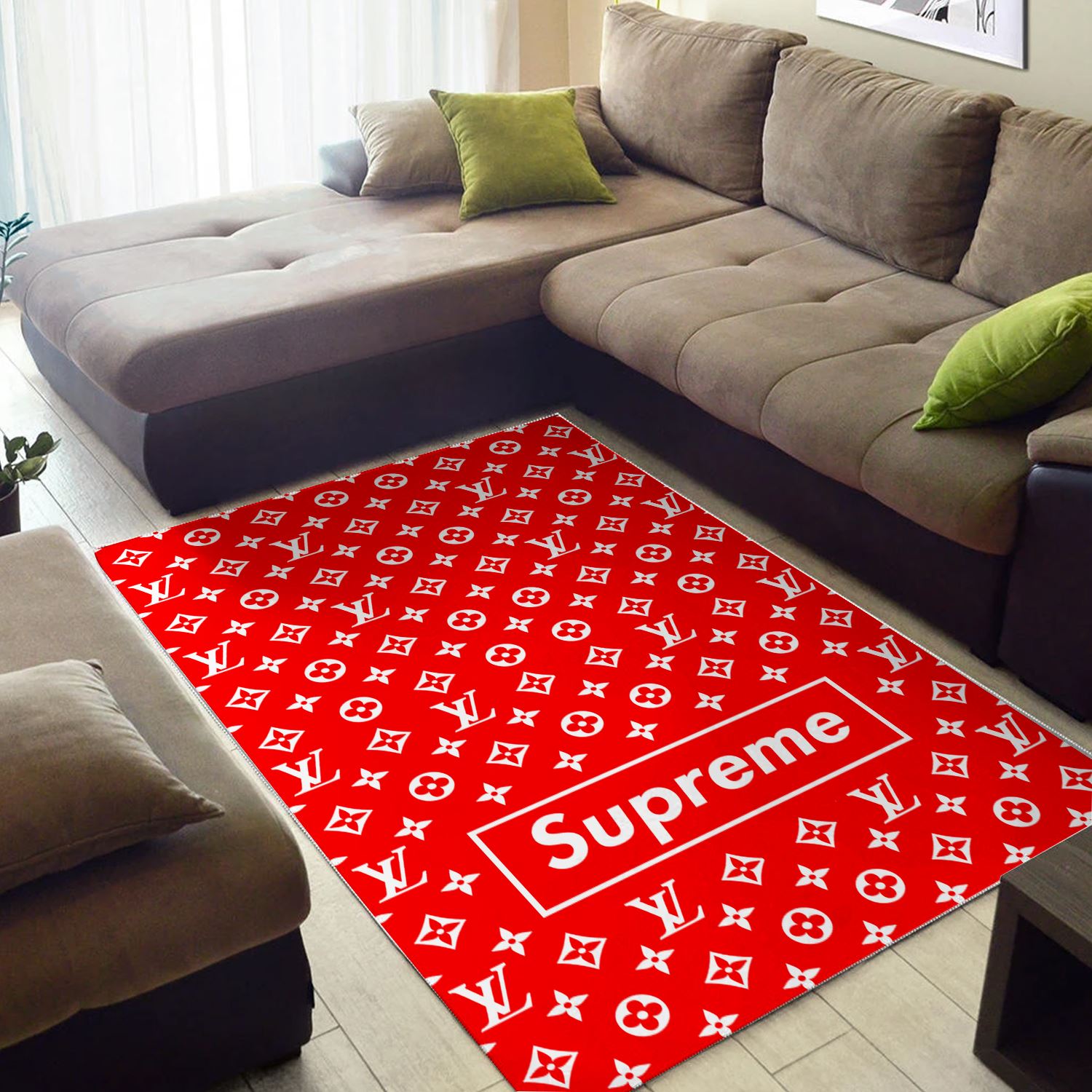 Louis Vuitton Supreme Red Rectangle Rug Door Mat Area Carpet Luxury Fashion Brand Home Decor