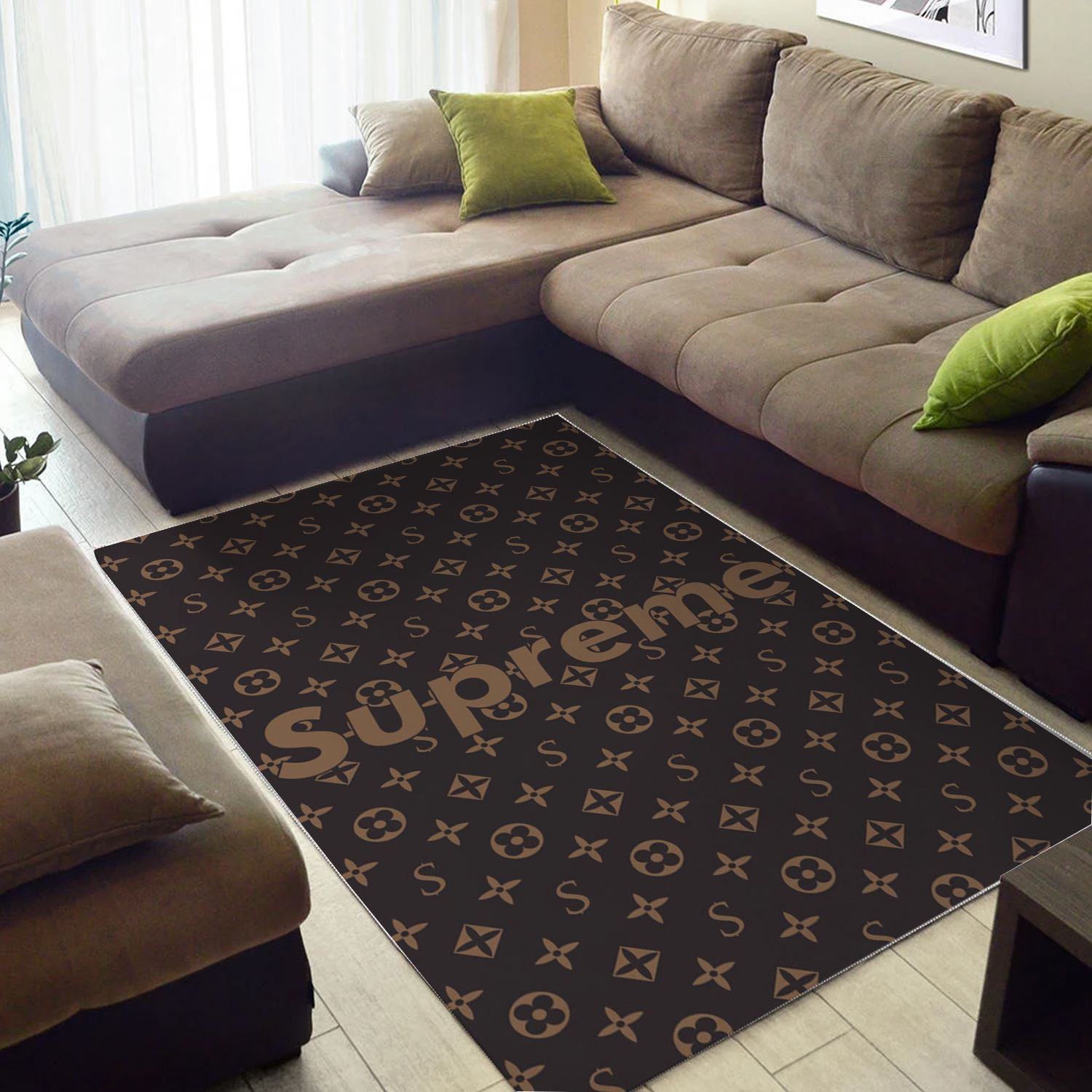 Louis Vuitton Supreme Brown Rectangle Rug Luxury Home Decor Fashion Brand Door Mat Area Carpet