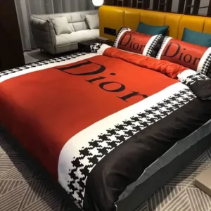 Dior Red Logo Brand Bedding Set Home Decor Bedroom Bedspread Luxury