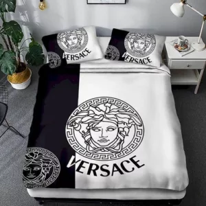 Versace Black White Logo Brand Bedding Set Luxury Bedroom Home Decor Bedspread
