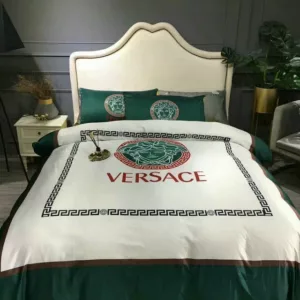 Versace White Green Logo Brand Bedding Set Home Decor Bedspread Luxury Bedroom
