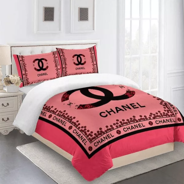 Chanel Red Logo Brand Bedding Set Home Decor Bedroom Luxury Bedspread