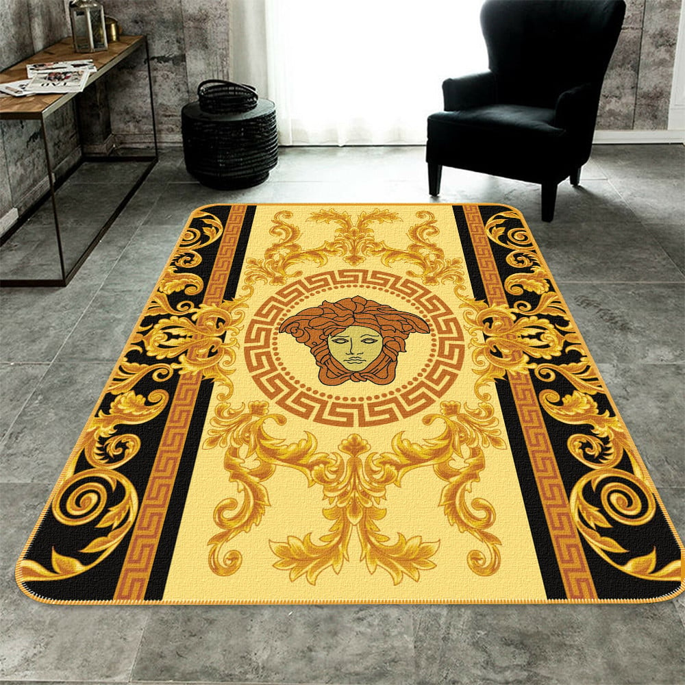 Versace Hot Golden Rectangle Rug Home Decor Luxury Door Mat Area Carpet Fashion Brand
