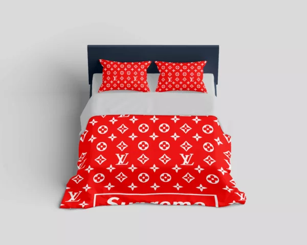 Louis Vuitton Supreme Logo Brand Bedding Set Luxury Home Decor Bedspread Bedroom